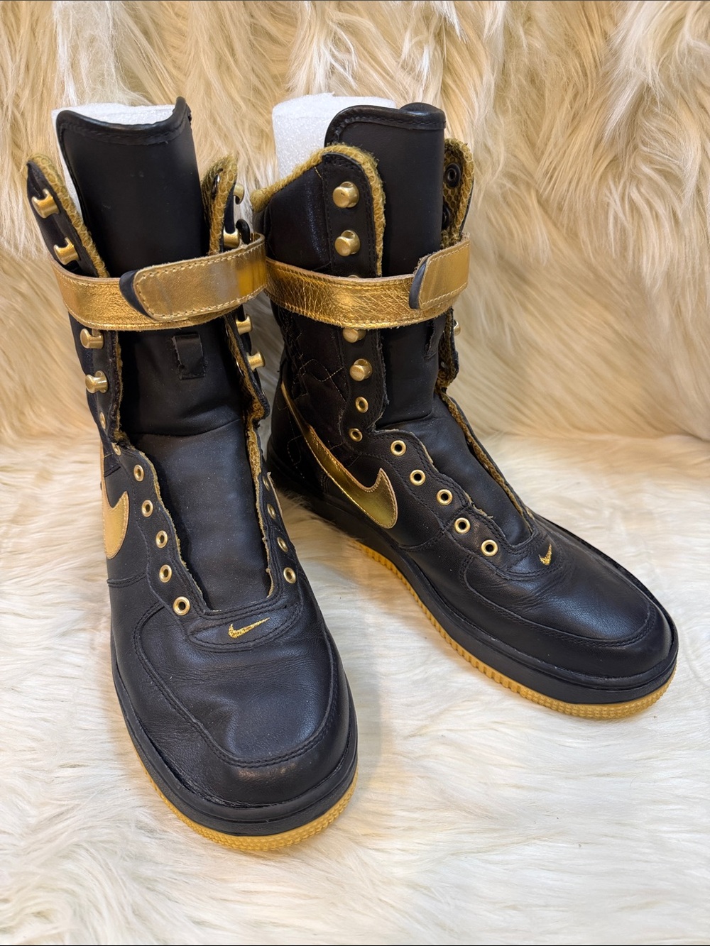 Nike Black and Gold High-Top Sneakers with Ankle Strap - Women’s Size 8.5
